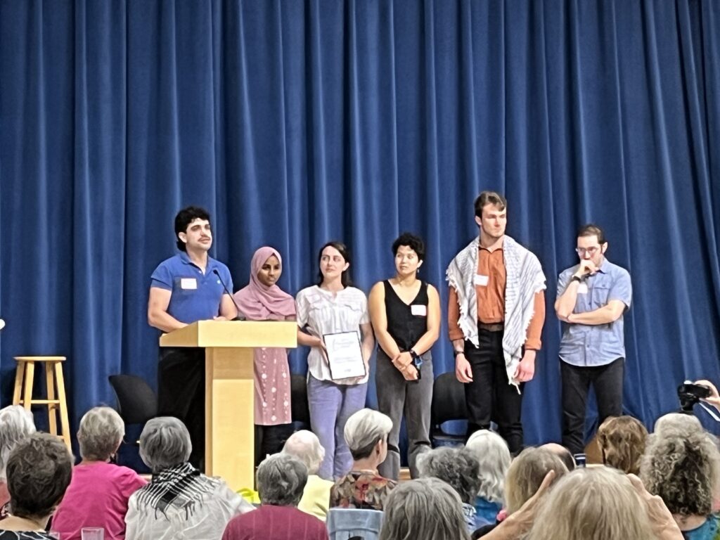 Hashem Amireh and members of UNC Students for Justice in Palestine accept the Young Peacemakers Award.